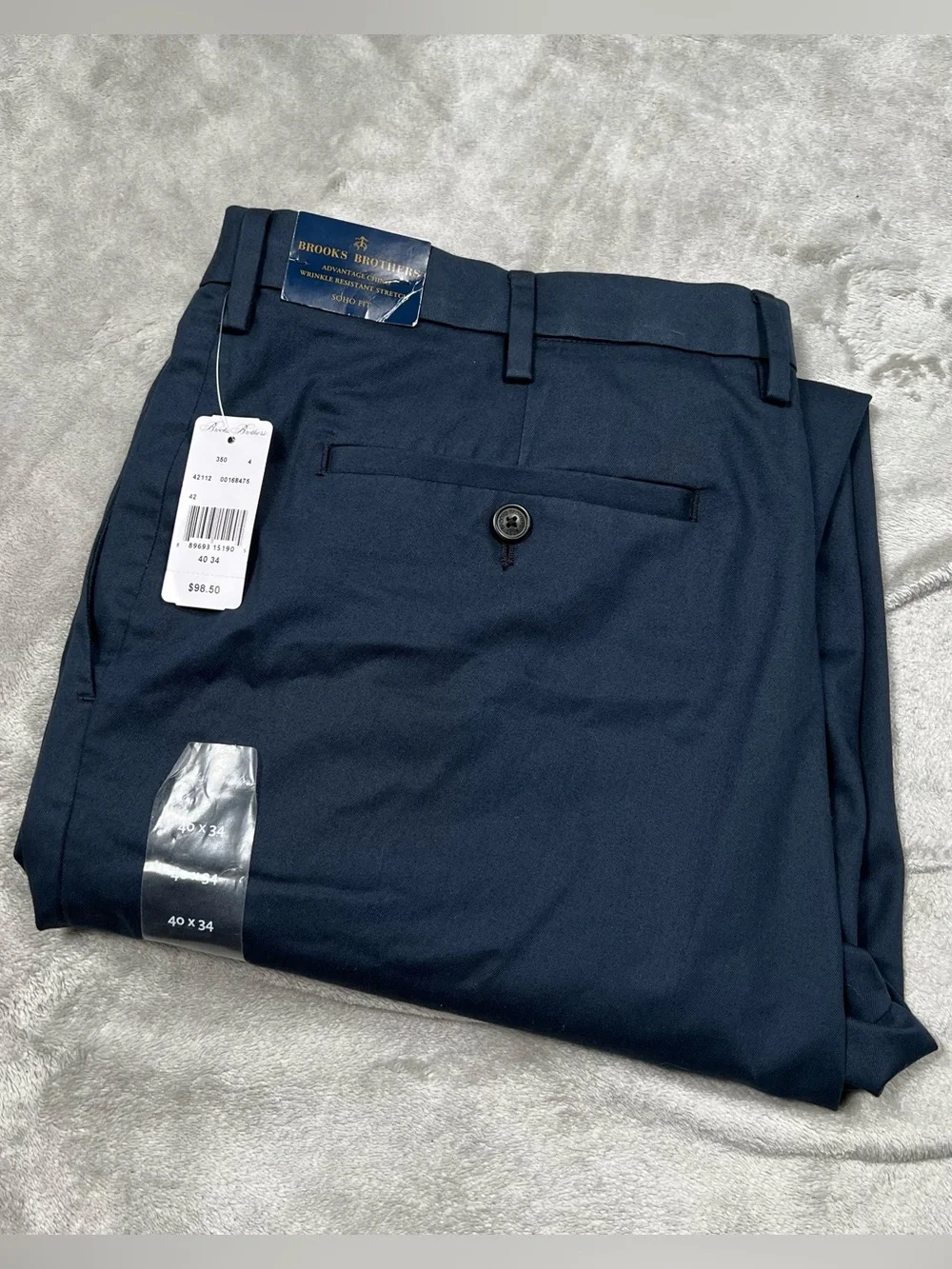 NWT Brooks Brothers Advantage Soho Chino Pants Mens 40x34 Blue Stretch Preppy